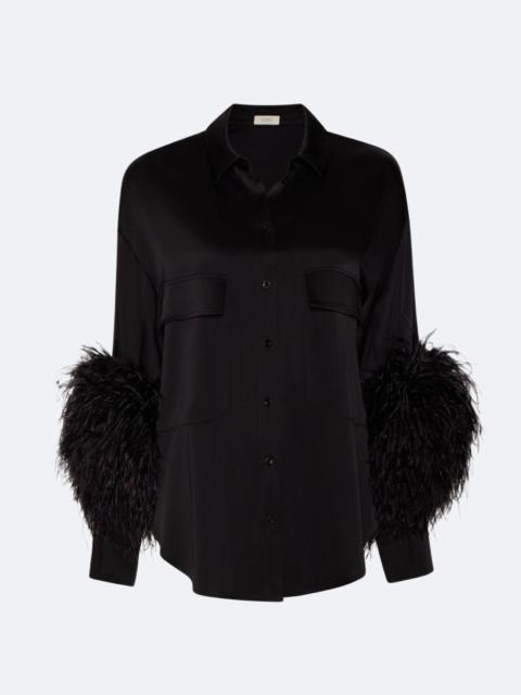 Satin Button Down With Feathers