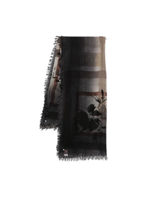floral-print fringed scarf