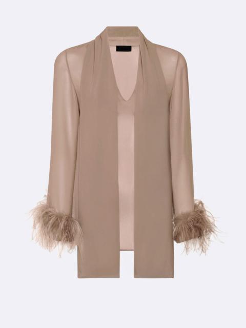 Lightweight Georgette Scarf Top With Feathers