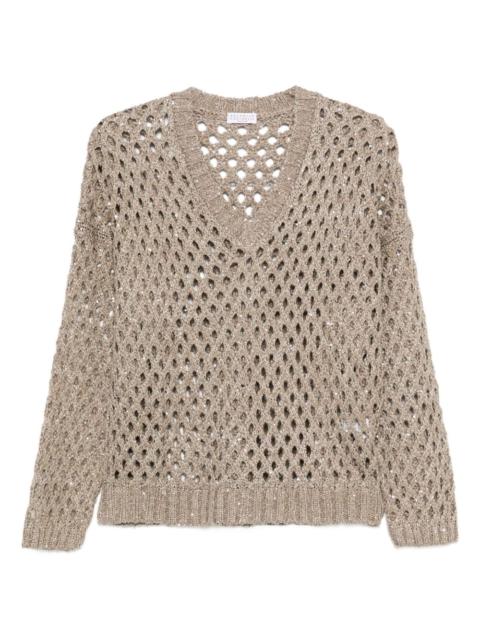 sequin-embellished open-knit sweater