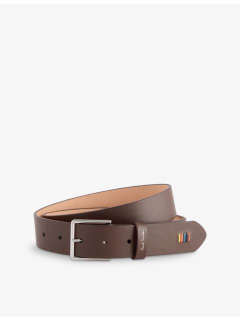 Branded Rainbow-Stitch Leather Belt