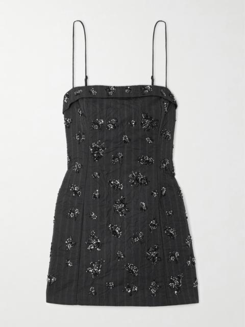 Anden Embellished Striped Woven Mini Dress