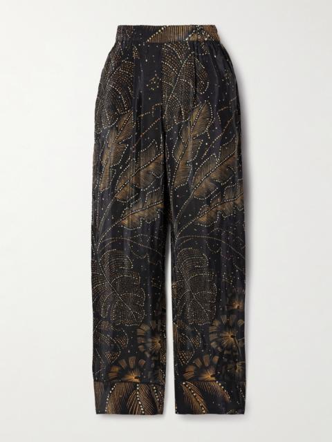 Crystal-embellished Printed Crepe De Chine Straight-leg Pants