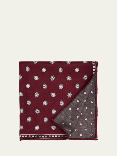 Men's Geometric Leaf-Print Silk Pocket Square