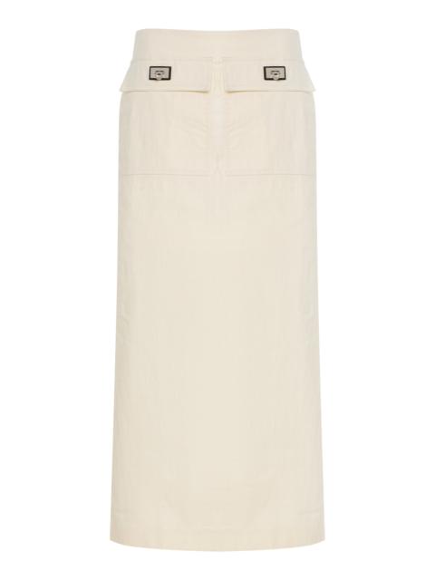 Coated Linen Maxi Skirt white