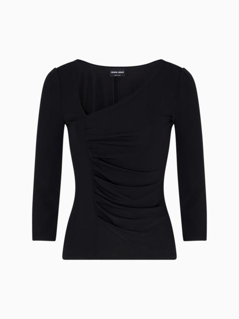 VISCOSE JERSEY JUMPER WITH AN ASYMMETRIC NECKLINE