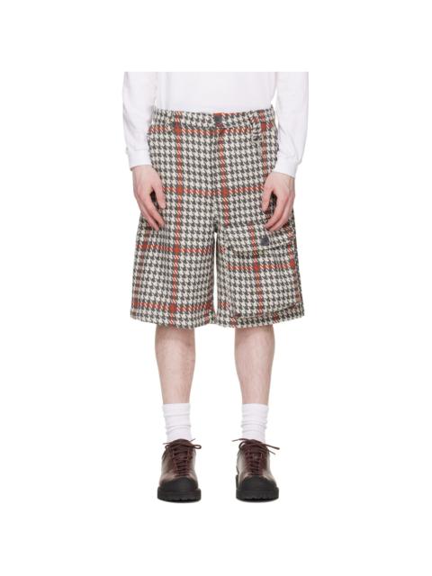 White & Gray Wool Houndstooth Patch Pocket Shorts