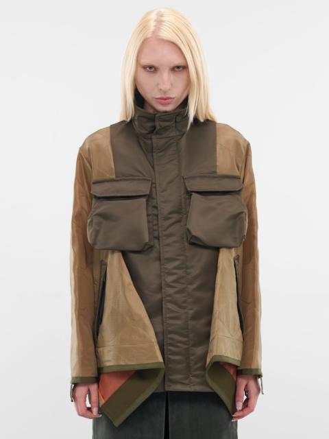 Khaki Nylon Contrast Drape Jacket