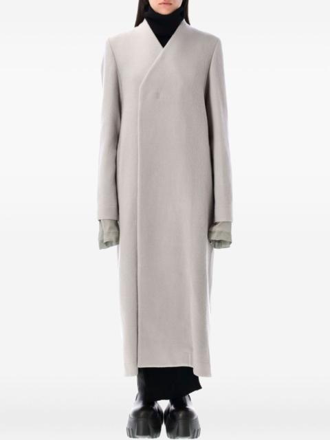 Museum collarless wrap coat