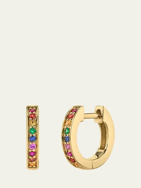 14k Gold Rainbow Sapphire Huggie Hoop Earrings