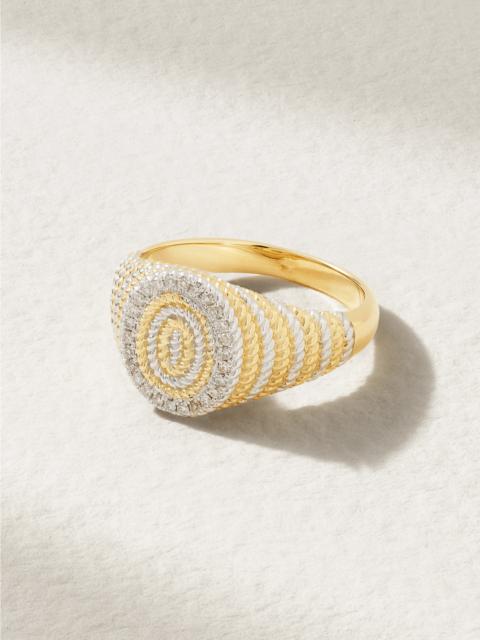 Mini Chevalière 9-karat Yellow And White Gold Diamond Signet Ring
