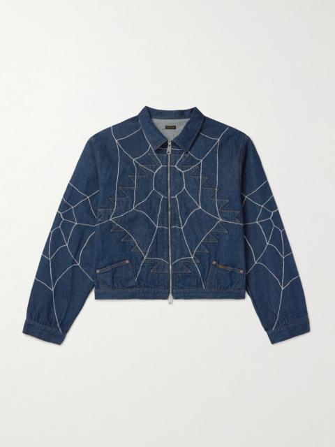 Thunderbird Embroidered Denim Blouson Jacket Blue