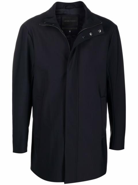 high-neck mid-length coat