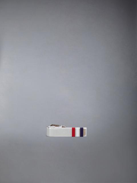 SILVER ENAMEL STRIPE SHORT TIE BAR