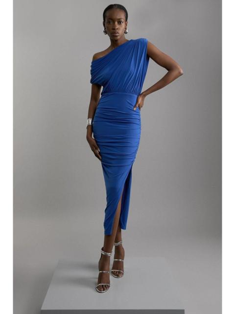 Jersey Crepe Asymmetric Neckline Maxi Dress