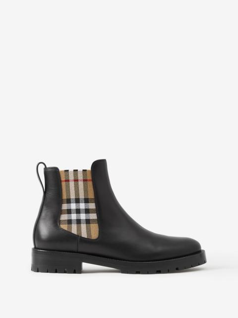 Vintage Check Detail Leather Chelsea Boots