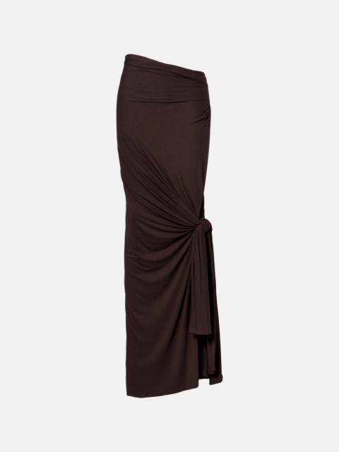 Asymmetric draped jersey maxi skirt