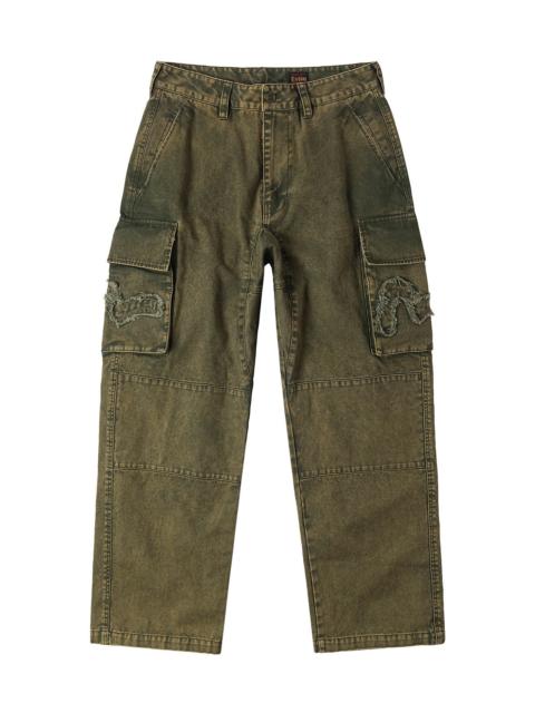 Distressed Seagull Appliqué Embroidery and Multi-Pocket Loose Fit Cargo Pants