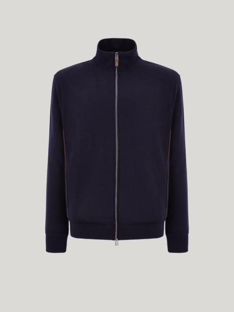 IMPECCABILE WOOL BLUE ZIPPERED SWEATSHIRT WITH CONTRASTING PIPING DETAIL