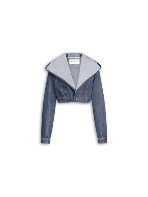 CROPPED HOODED DENIM JACKET