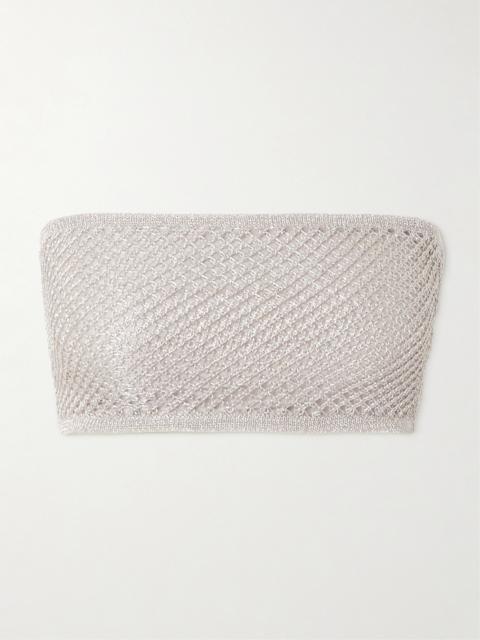 Cropped Metallic Open-knit Bandeau Top