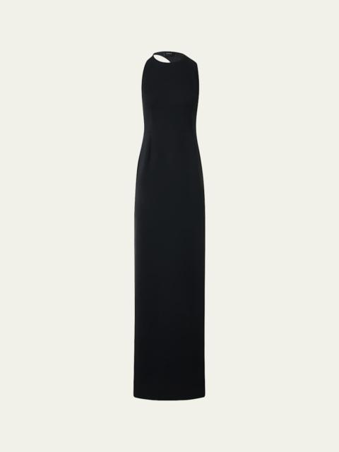 Sleeveless Back-Cutout Wool Slit Gown