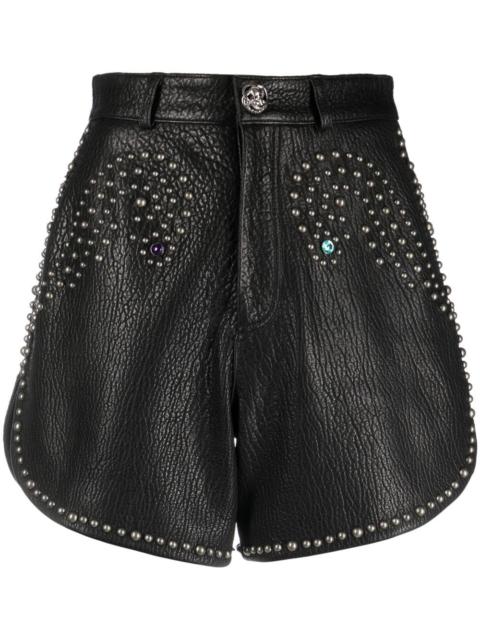 stud-embellished leather hot pants
