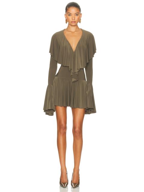for FWRD Long Sleeve Deep V Ruffle Mini Dress