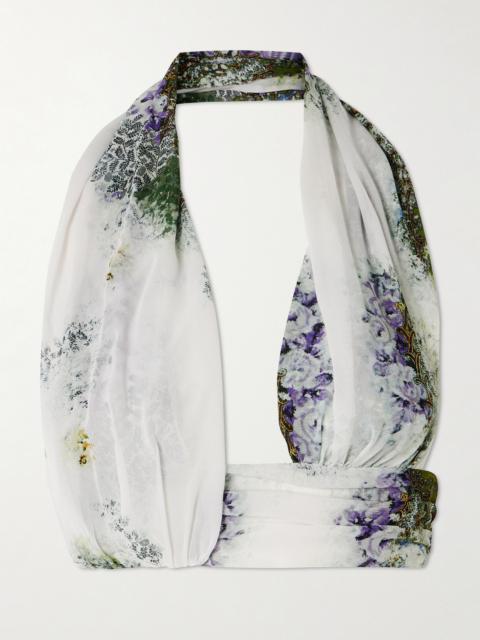 Absence Cropped Printed Silk-chiffon Halterneck Top