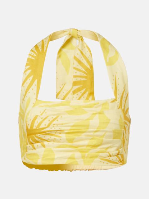 Fuji printed halterneck linen crop top