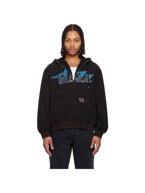 Black Half Zip-Up Jazz Graphic Hoodie