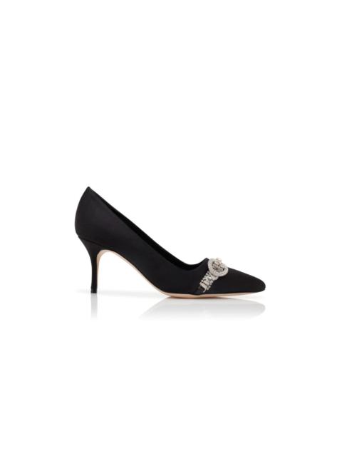 Black Satin Jewel Embellished Pumps