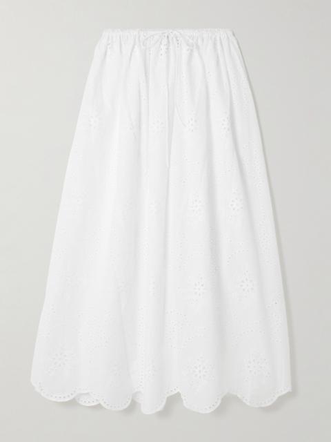 Scalloped Broderie Anglaise Cotton Midi Skirt