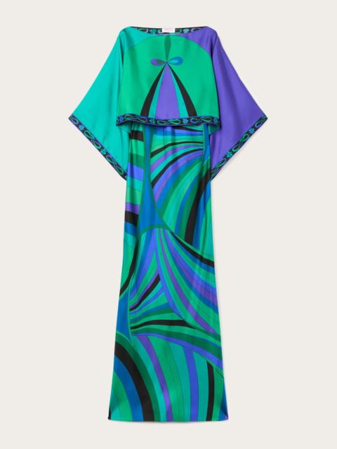 IRIDE PRINT LONG DRESS WITH CAPE