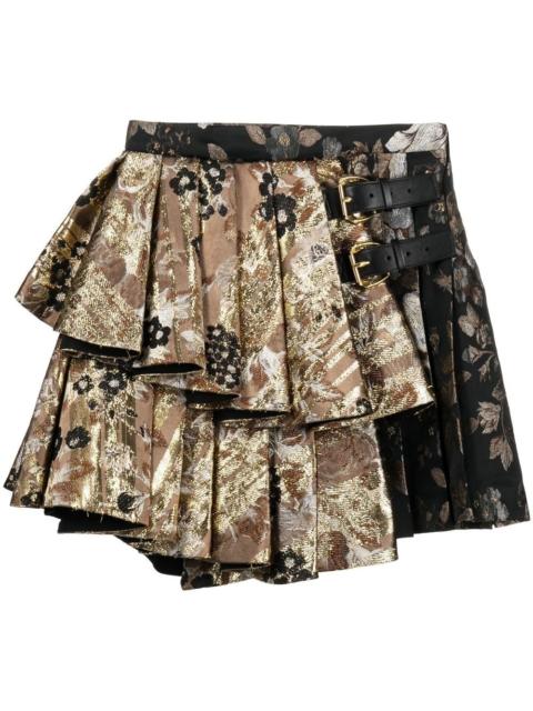 brocade-pattern pleated miniskirt
