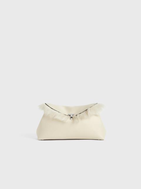 Shearling T-Lock clutch ecru