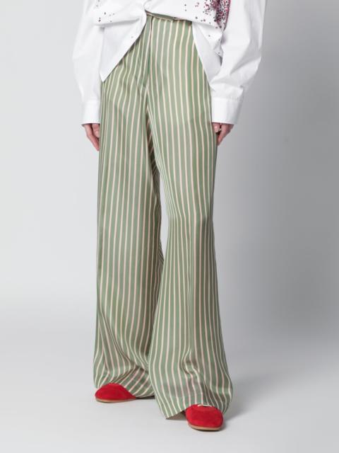 Wide-leg green striped trousers