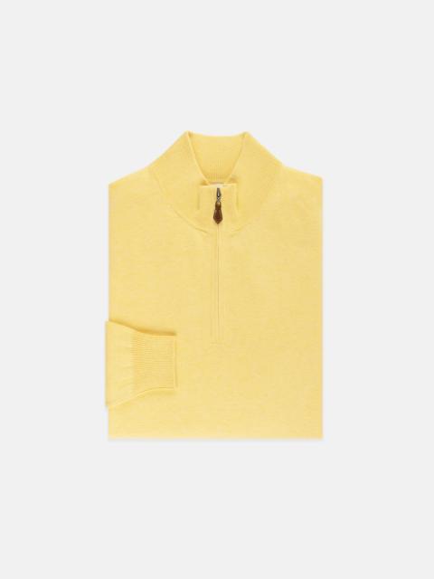 YELLOW COTTON-CASHMERE QUARTER-ZIP SWEATER - TRIM FIT