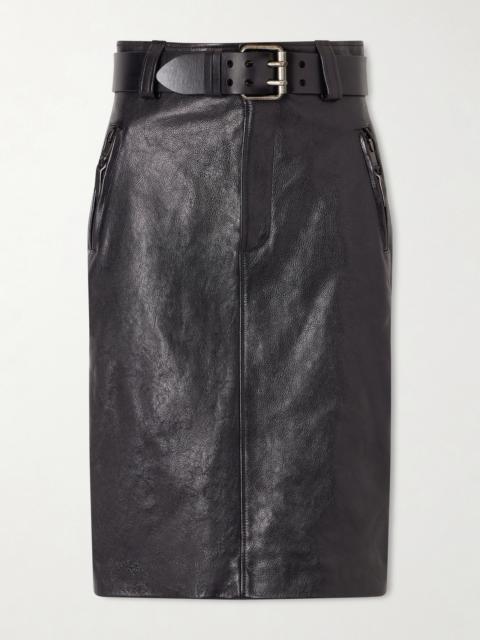 Belted Textured-leather Skirt