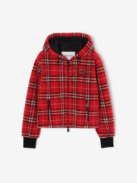Cropped Check Fleece Hooded Jacket