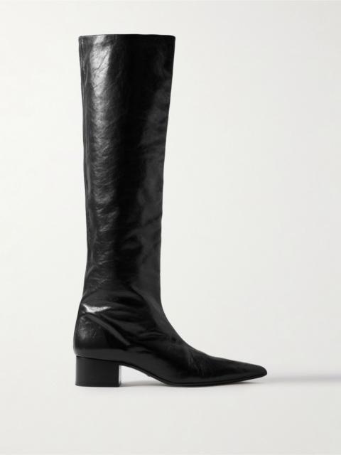 Andee crinkled-leather knee boots Black