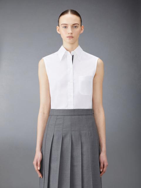 White Poplin Grosgrain Placket Sleeveless Shirt