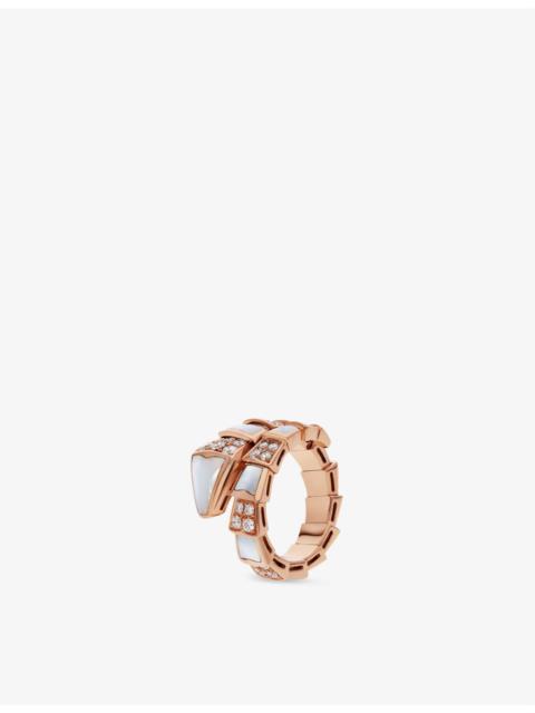 Serpenti Viper 18ct rose-gold, mother-of-pearl, 0.82ct round brilliant-cut diamond ring