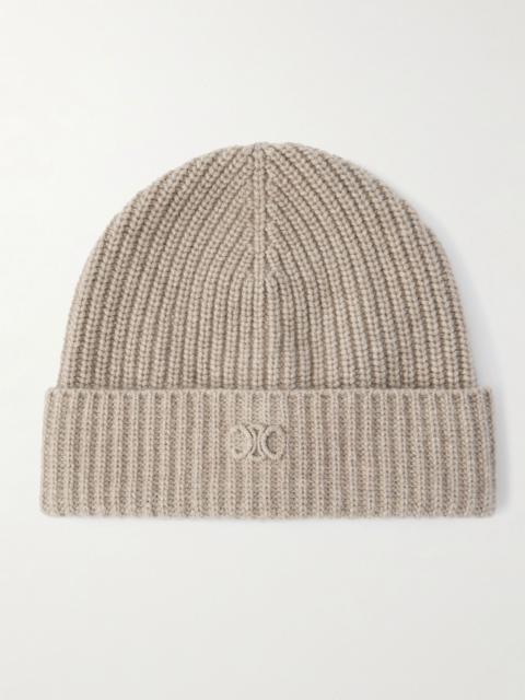 Logo-Embroidered Ribbed Cashmere Beanie Beige