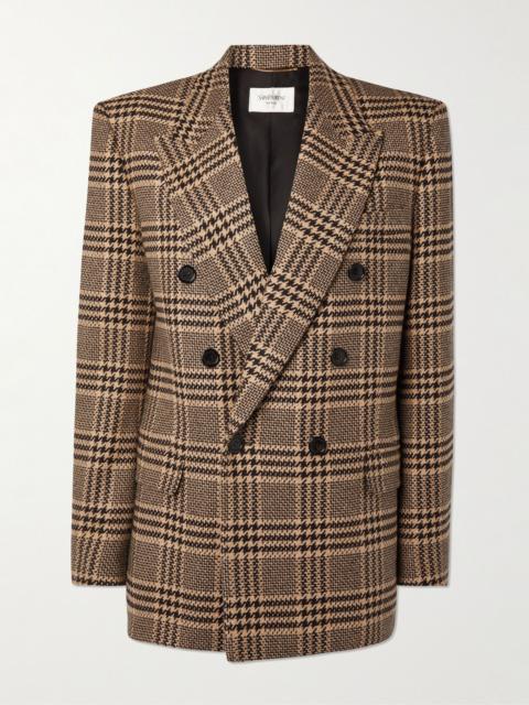 Double-breasted checked silk and cashmere-blend blazer Brown