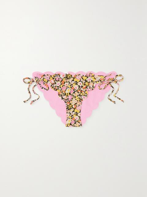 Mott Reversible Scalloped Floral-print Stretch-crepe Bikini Briefs