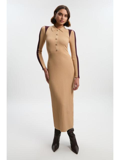Rib Knit Military Colour Block Midi Dress