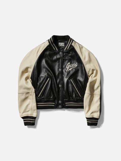 Women's Leather Varsity Jacket Jet Black