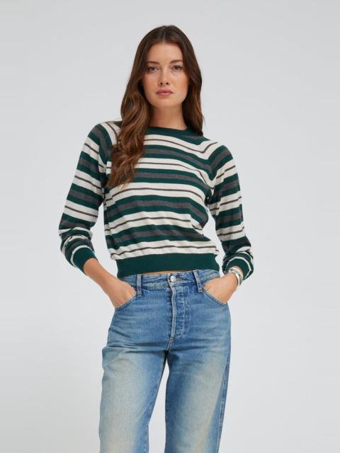 GREEN STRIPED CASHMERE RAGLAN SWEATER