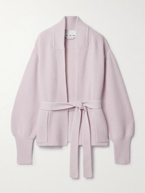 E. r. Belted Ribbed Merino Wool And Cashmere-blend Cardigan